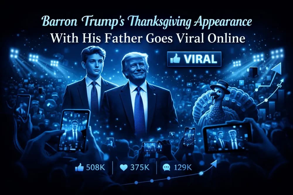 Barron Trump's Thanksgiving Appearance With His Father Goes Viral Online.